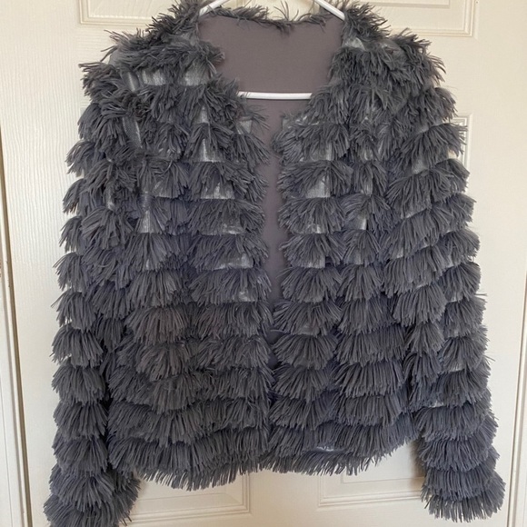 Jackets & Blazers - Gray Bohemian Shaggy Fringe Jacket
